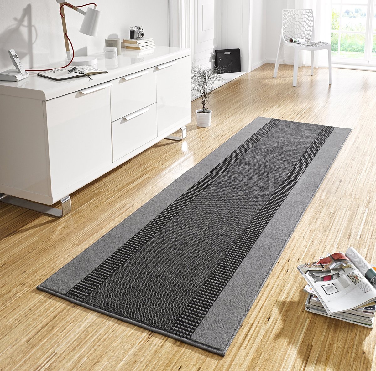 Omgoods - Vloerkleed Loper 80 x 300 cm Modern Grijs