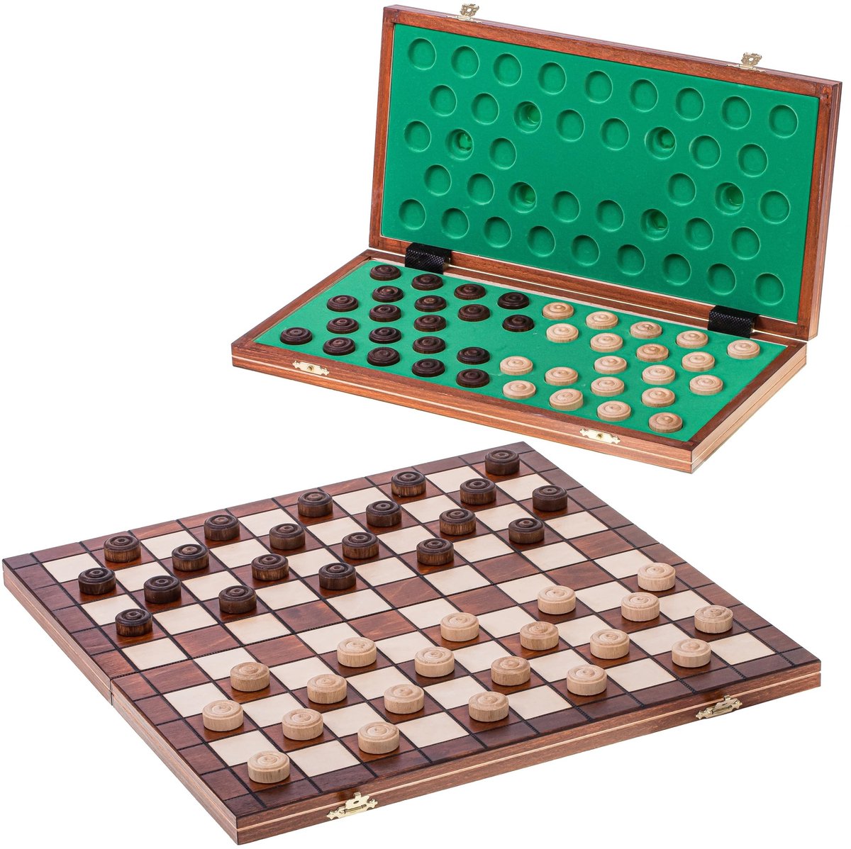 Omgoods - Houten Dambord Spel 40 x 40 cm met Handgemaakte Figuren