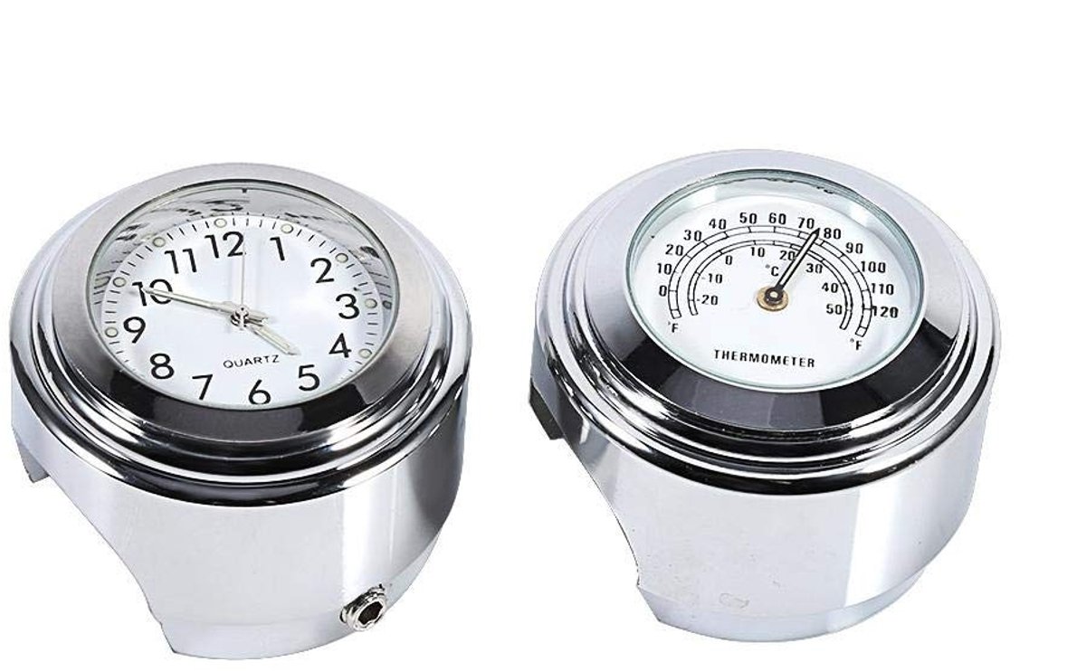 Omgoods - Motorfiets Waterdicht Stuur Mount Horloge - Klok en Thermometer - Wit - Geschikt voor 7/8" tot 1" Stuur - Perfect voor Motorrijders