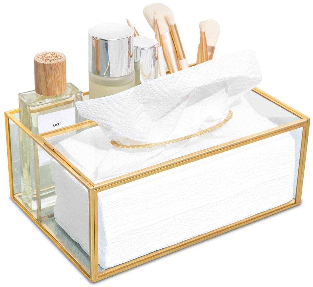 Omgoods - Luxe Tissuebox Cover van Glas met Gouden Frame