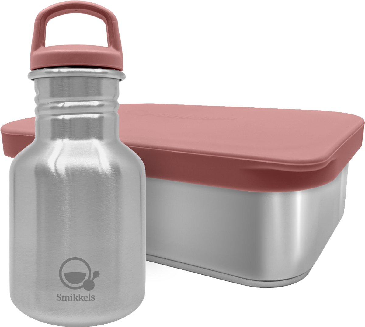 Smikkels - RVS lunchset Daily Basic Roze - Drinfkles 350ml - Broodtrommel 900ml - 304 RVS (18/8) - Schoolset kind