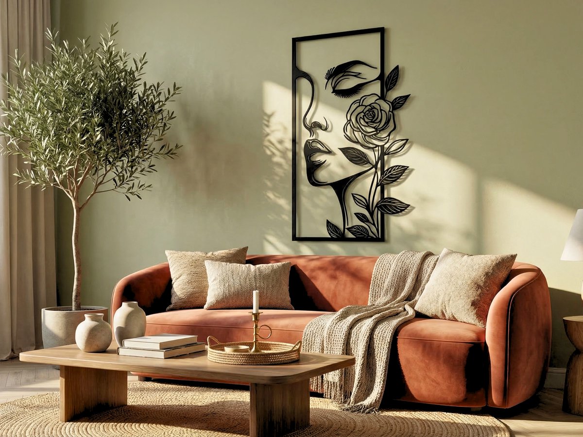 Wanddecoratie Gesicht Stijl, Houten Wandbeeld, 3D Wanddecoratie voor Thuis, Moderne Beelden voor Huis Kantoor Slaapkamer, Woonkamer - 61x100cm