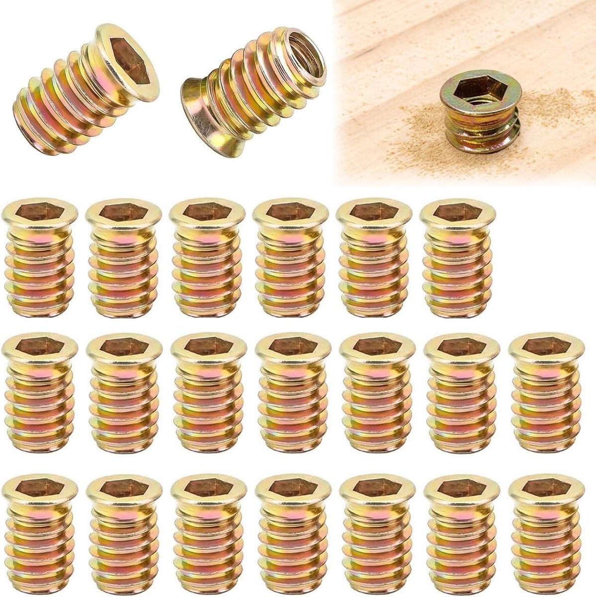Set van 20 Houten Draadinvoegen M8 x 13 mm - Helicoil Houtmoeren voor Meubelverbindingen, Versterking en Montage