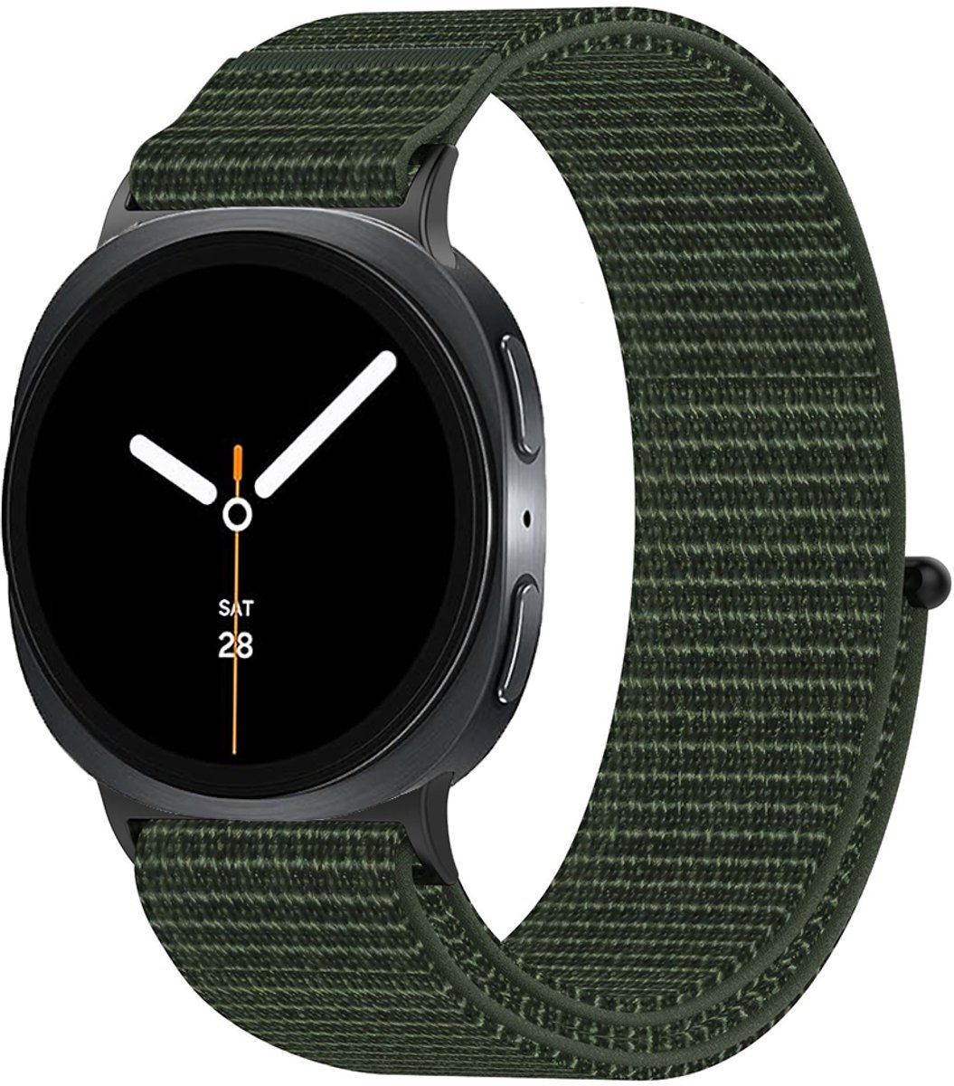 Stravo Nylon Loop Bandje met Klittenband – Geschikt voor Samsung Galaxy Watch 9 (40/44mm) / Watch 8 (40/44mm) / Watch 8 Classic (46mm) – Lichtgewicht & Ademend Horlogebandje – Groen