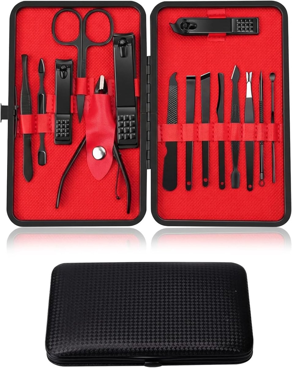 Thijox - 15-delige manicure set en nagelset voor dames, professionele roestvrijstalen nagelknippers en pedicureset in luxe etui, perfect voor thuis en