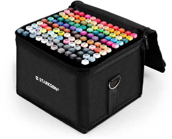 STARKSØN 122 Stuks Twinmarkers Tekenset – Alcohol Dual Tip Brush Markers – Dubbelzijdige Stiften – Twinmarker & Markeerstift – Incl. Opbergtas & Schetsboek