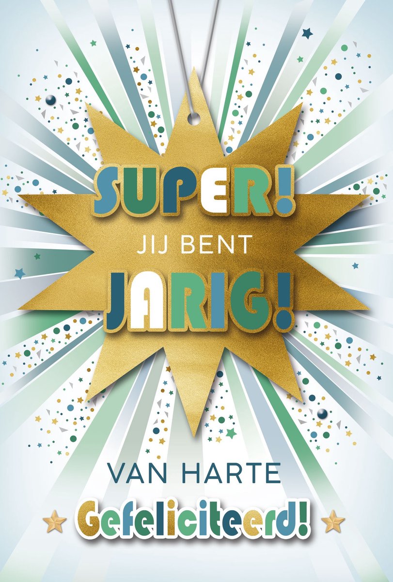 Wenskaart | 6 stuks | Luxe 3D wenskaart Super! Jij bent jarig! Van harte gefeliciteerd!