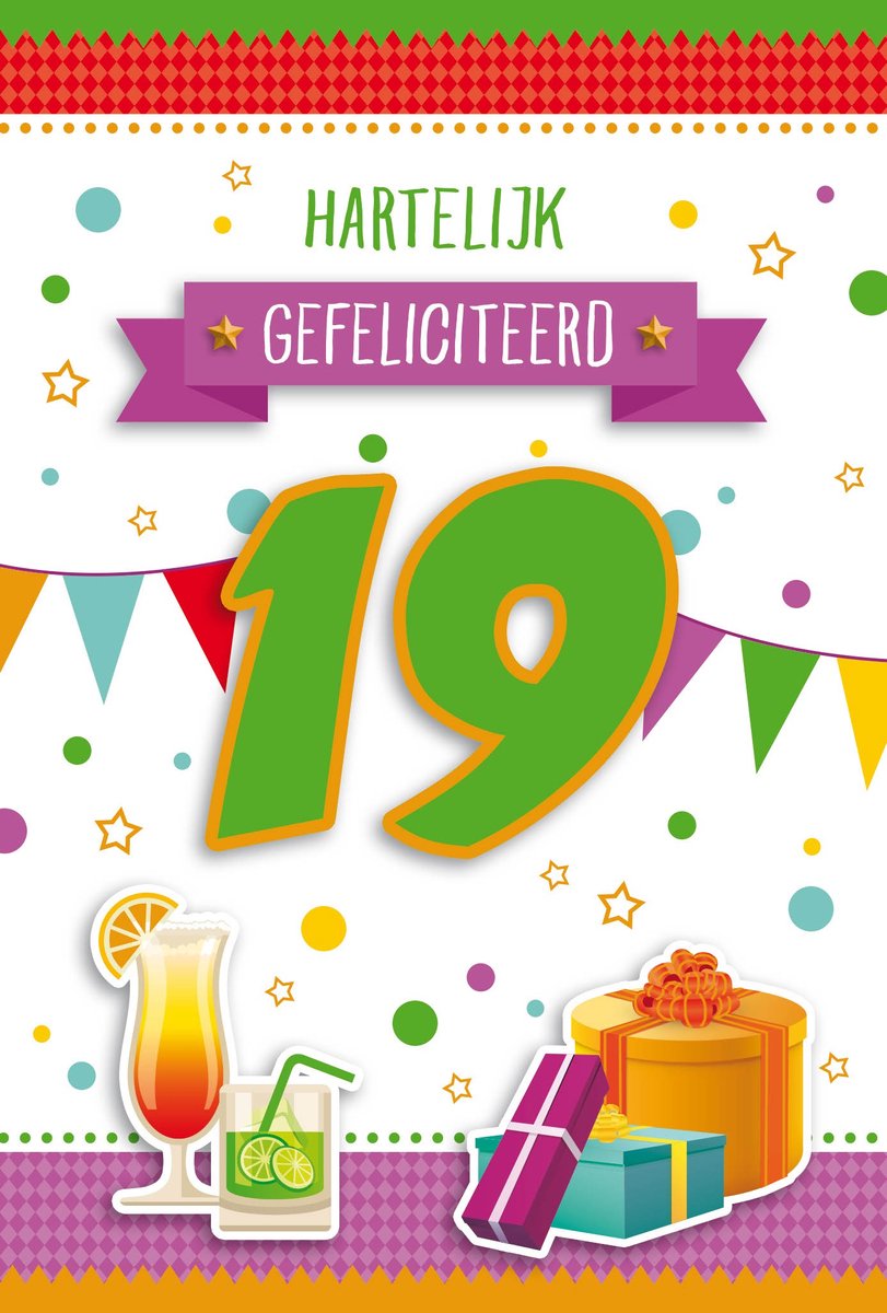 Wenskaart | 6 stuks | Luxe 3D wenskaart 19 jaar
