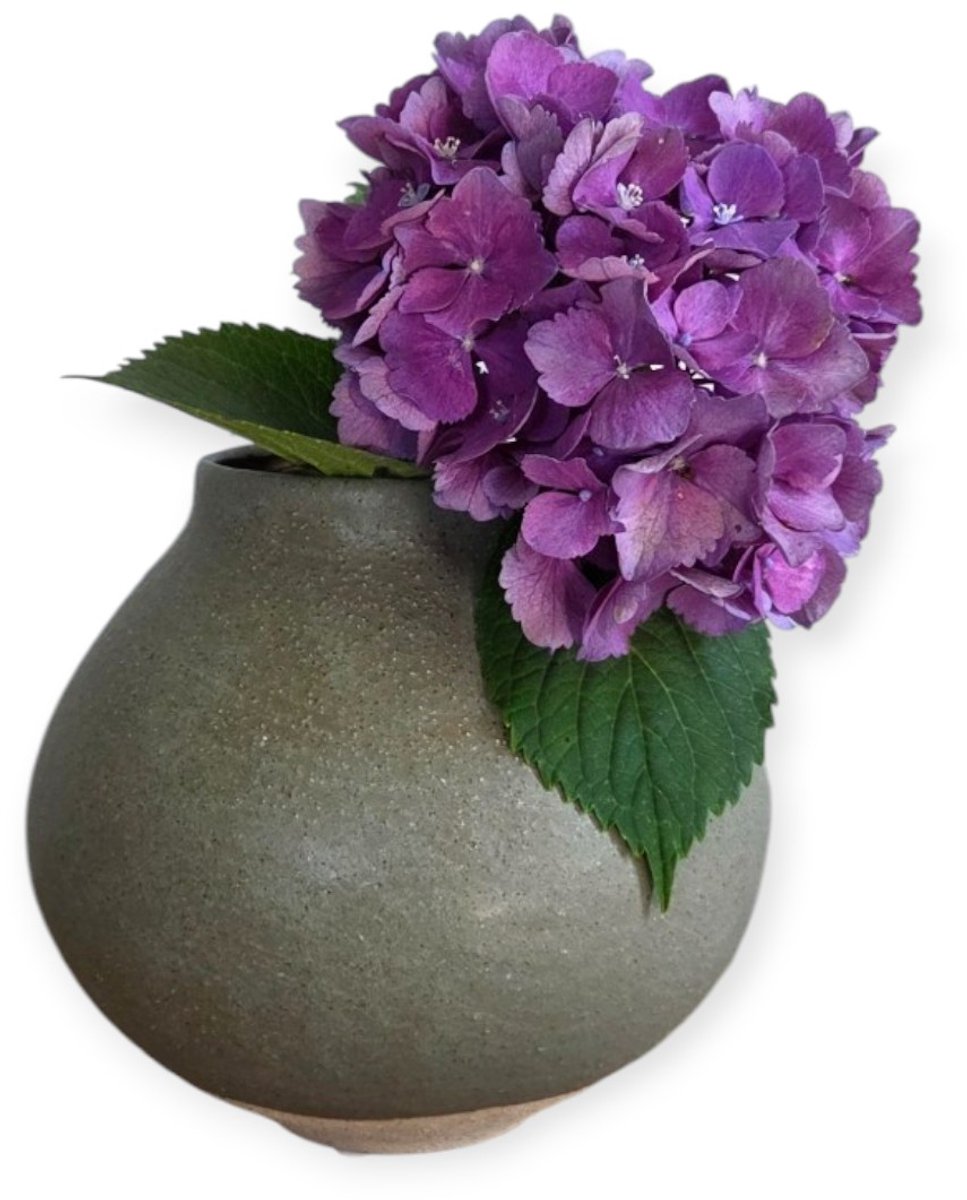 Home Society - Vaas - Keramiek - Bolvaas - Grijs/Groen - Beige - 16x17cm - Modern - Landelijk