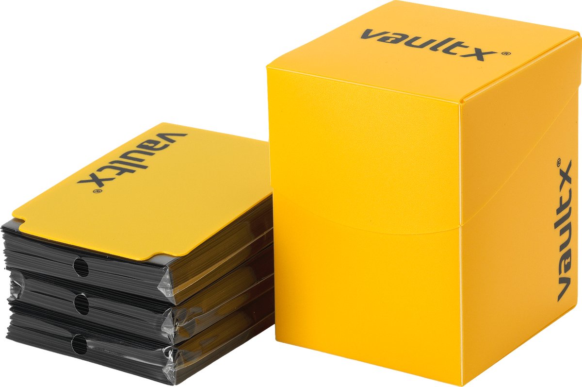 Vault X Deck Box voor Trading Cards en 150 Zwarte Kaarthoezen - Kaartenhouder en Opbergdoo - Geel