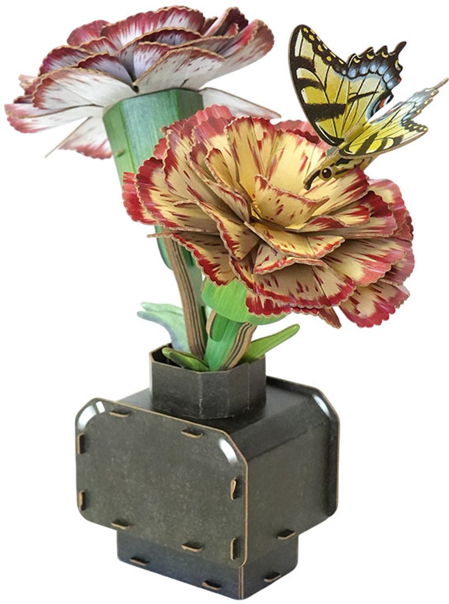 Makebug, 3D Modelbouwpakket, Bloem, Anjer met Vlindertje Eastern Tiger Swallowtail, Flower, Carnation, MB-D-0071