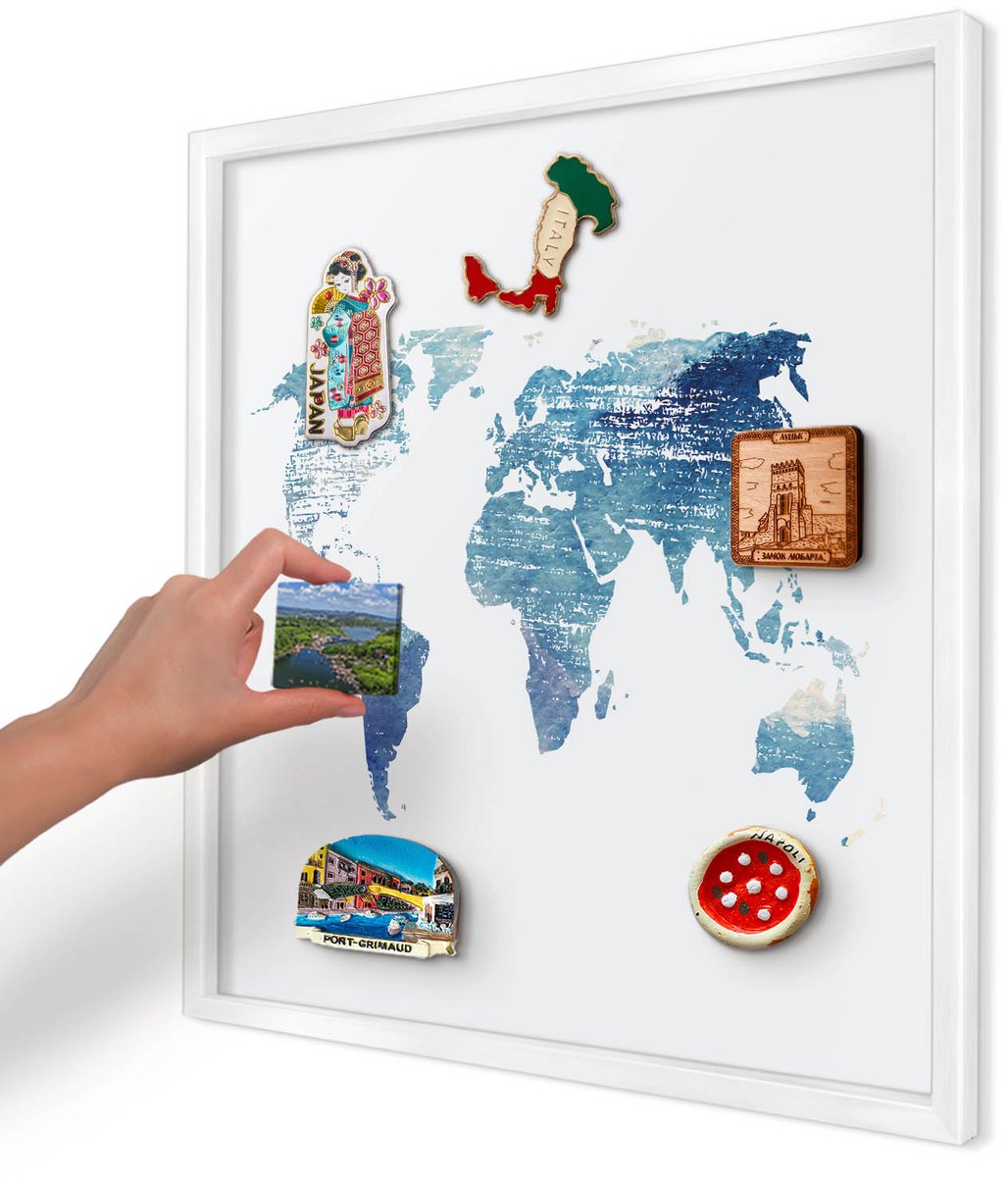 Artprintcave Wit Magneetbord mit Witte Lijst - 50x50 cm - Aquarelkaart Magnetisch Bord Voor Magneten - Waterverf Memobord Keuken - Kaarten