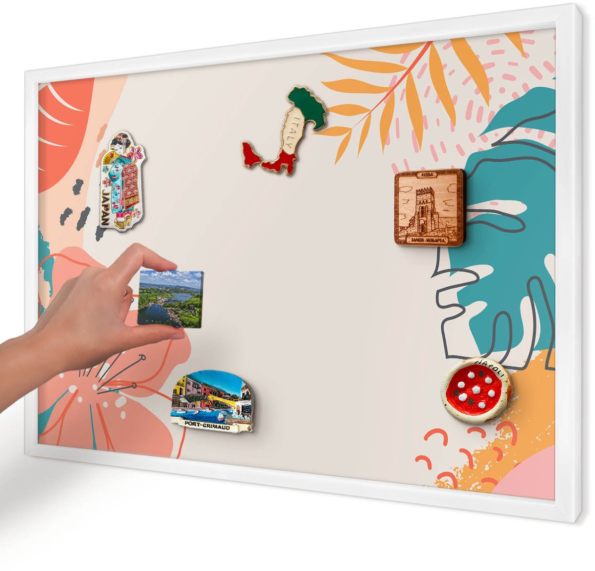Artprintcave Romig Magneetbord mit Witte Lijst - 60x40 cm - Moderne Natuur Magneetbord Voor Keuken - Abstract Wandbord Magnetisch - Bloemen En Planten
