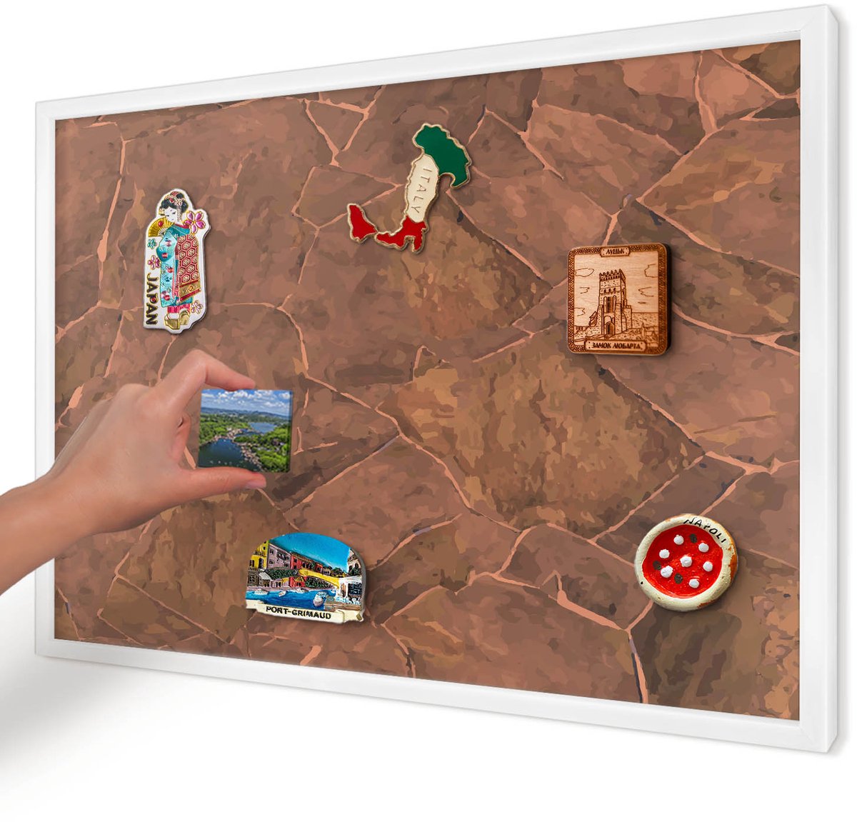 Artprintcave Bruin Magneetbord mit Witte Lijst - 60x40 cm - Stenen Constructie Bord Voor Magneten - Rustiek Notitiebord - Texturen