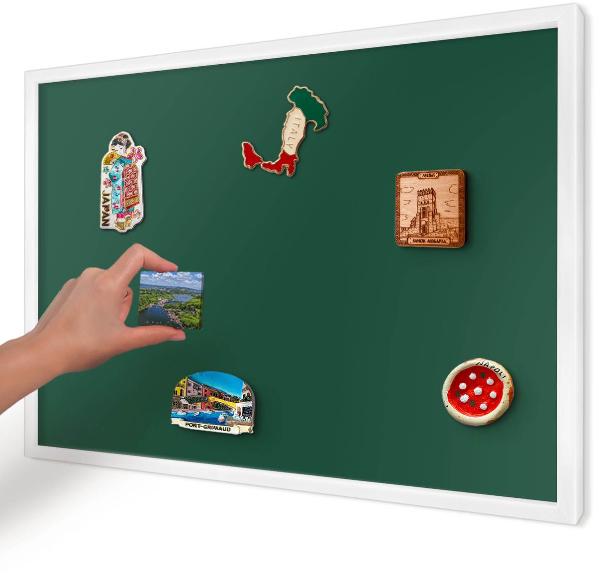 Artprintcave Groente Magneetbord mit Witte Lijst - 60x40 cm - Flesgroen Magneetbord Voor Keuken - Minimalist Bord Voor Magneten - Achtergronden En Patronen