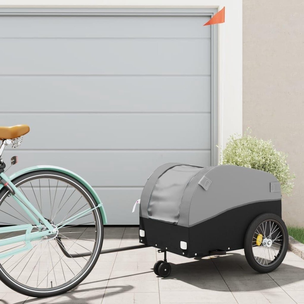 Fietskar Transport - Boodschappenkar Aanhanger - Zware Lasten Vervoeren - Robuust IJzeren Frame - 70x50x49.5 cm - Zwart Grijs