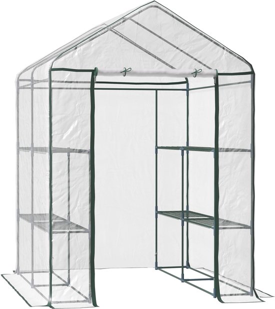 1 stuk - Tuin kassa - met drie verdiepingen rack - Balkon kassa - versterkte deksel - stalen frame constructie - rolgordijn ritsdeur - geschikt voor de teelt van groenten, planten en bloemen - zowel binnen als buiten - 143x143x195 cm - Groen