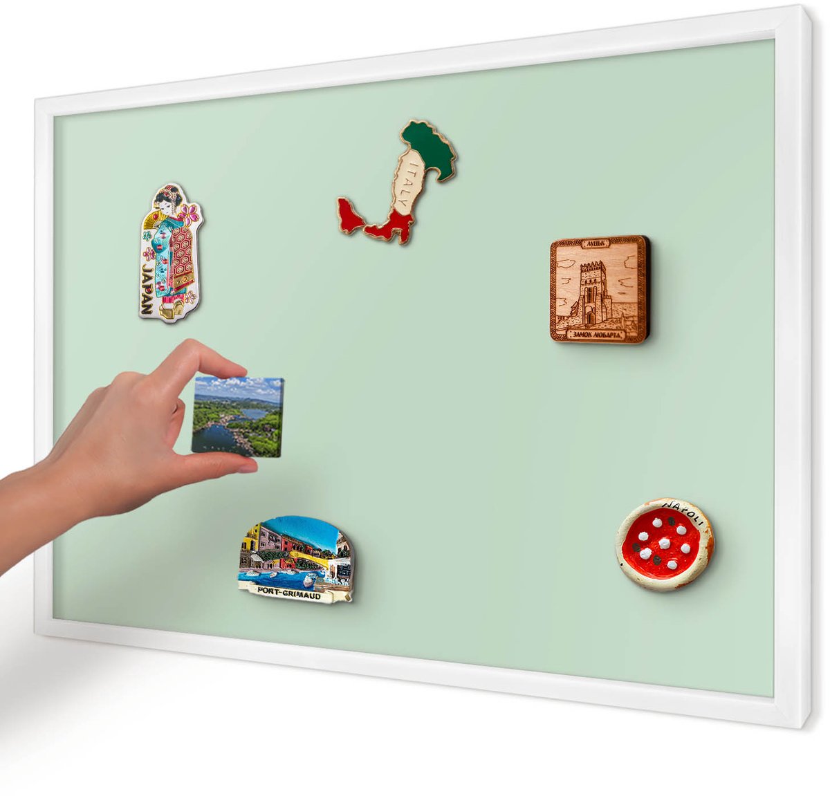 Artprintcave Groente Magneetbord mit Witte Lijst - 60x40 cm - Mintgroen Magnetisch Bord - Minimalist Memobord Keuken - Achtergronden En Patronen