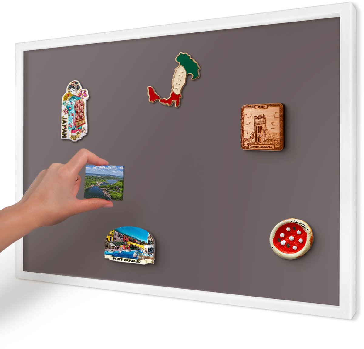 Artprintcave Bruin Magneetbord mit Witte Lijst - 60x40 cm - Vervaagd Bruin Magneetbord Voor Foto's - Minimalist Magneet Bord mit Frame - Achtergronden En Patronen