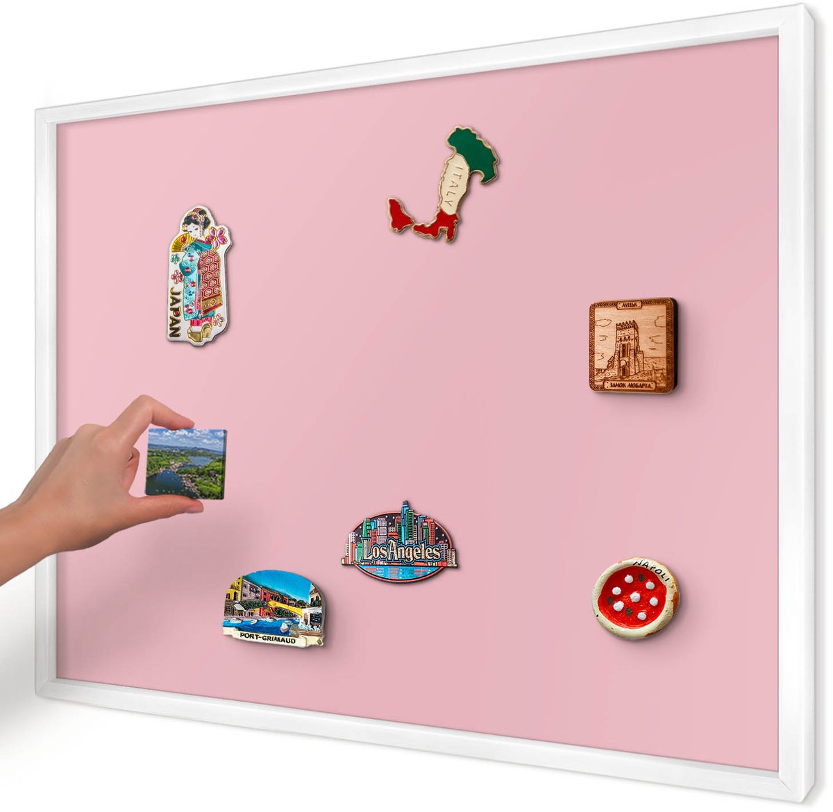 Artprintcave Roze Magneetbord mit Witte Lijst - 70x50 cm - Lichtroze Magnetisch Bord Voor Magneten - Minimalist Wandbord Magnetisch - Achtergronden En Patronen