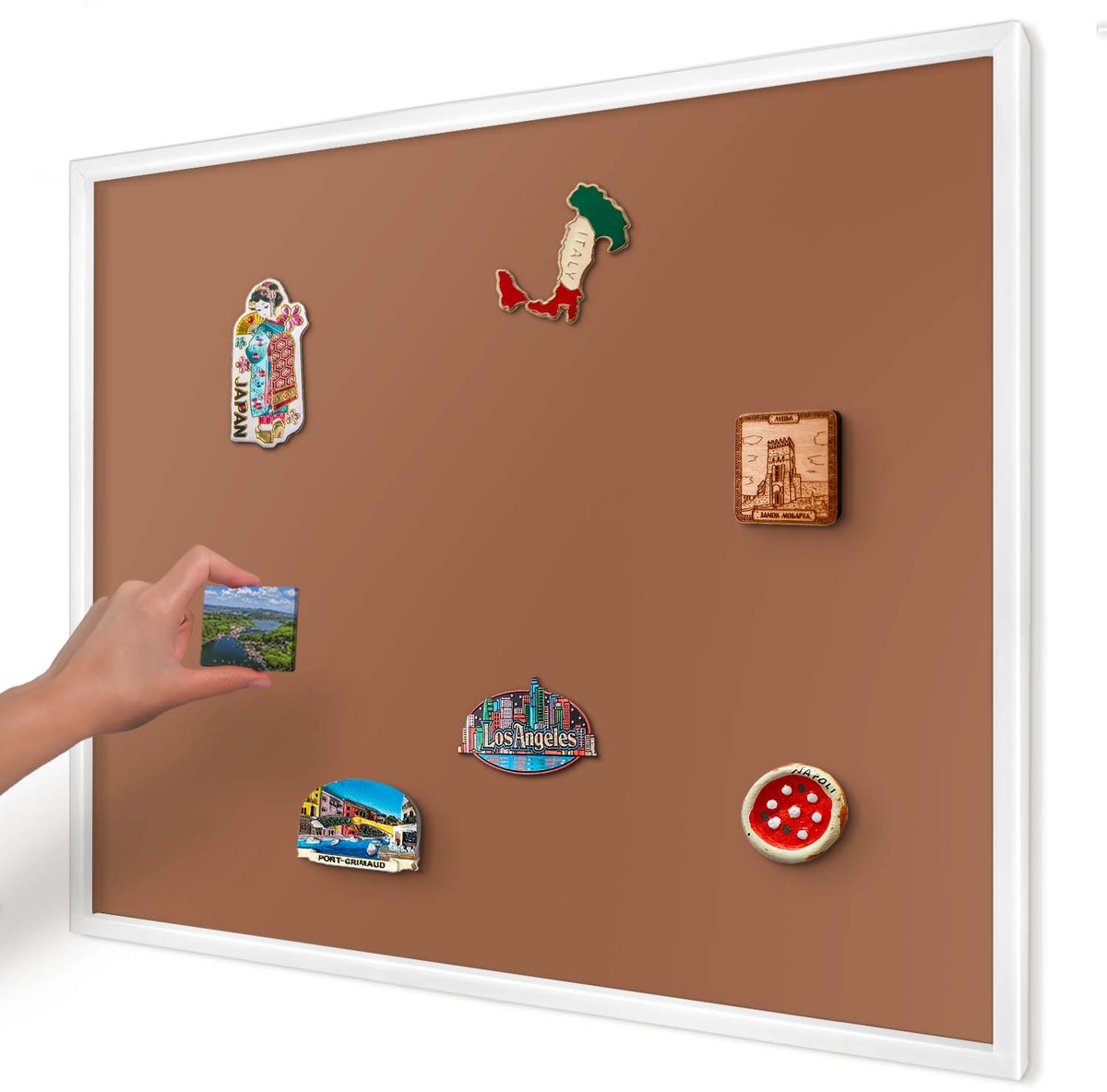 Artprintcave Bruin Magneetbord mit Witte Lijst - 80x60 cm - Donkeroranje Bord Voor Magneten - Minimalist Magneet Bord mit Frame - Achtergronden En Patronen