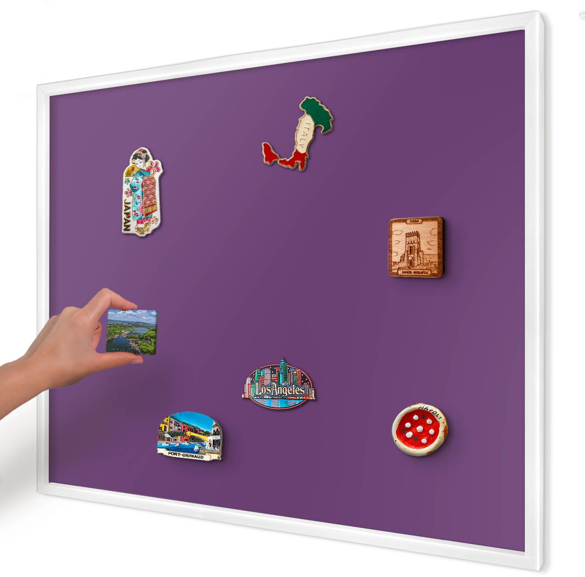 Artprintcave Paars Magneetbord mit Witte Lijst - 80x60 cm - Sterk Paars Magnetische Organizer - Minimalist Magneet Bord mit Frame - Achtergronden En Patronen