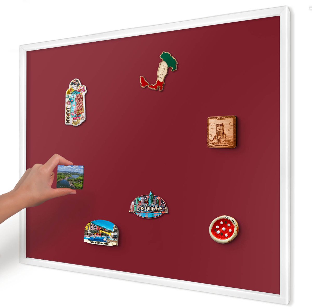 Artprintcave Bordeaux Magneetbord mit Witte Lijst - 80x60 cm - Levendig Bordeauxrood Magneetbord Voor Keuken - Minimalist Memobord Keuken - Achtergronden En Patronen