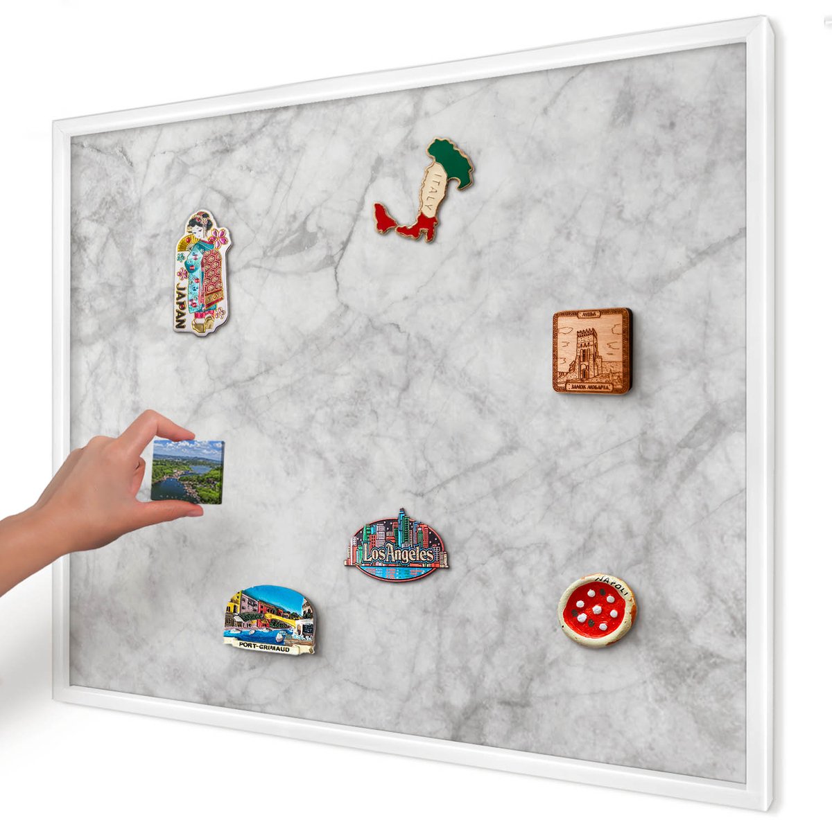 Artprintcave Grijs Magneetbord mit Witte Lijst - 80x60 cm - Grijs Marmer Memobord Keuken - Minimalist Magneet Bord mit Frame - Texturen