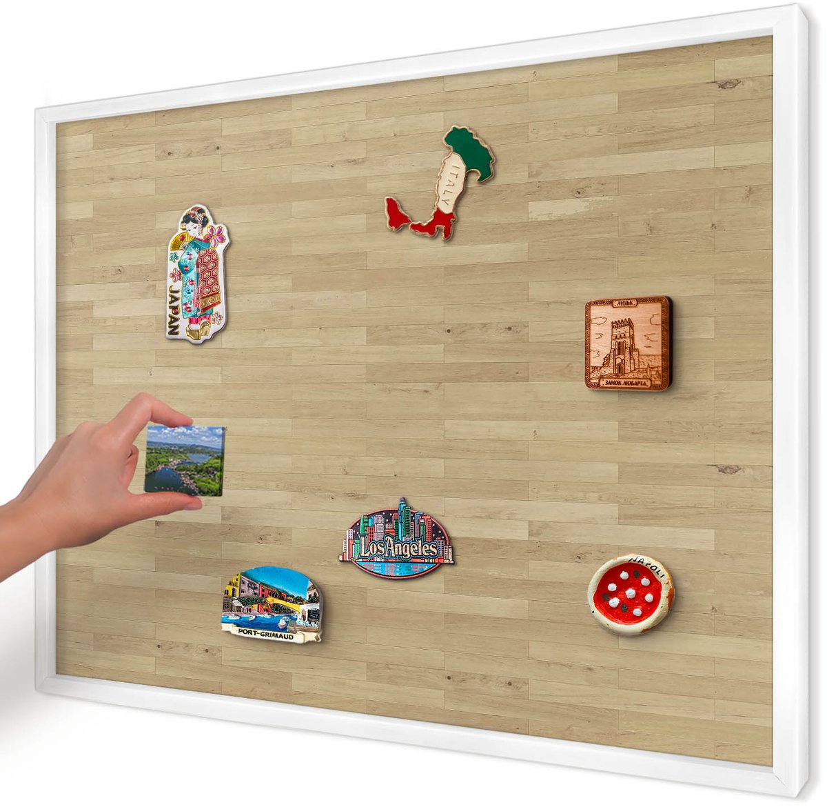Artprintcave Beige Magneetbord mit Witte Lijst - 70x50 cm - Houtstructuur Wandbord Magnetisch - Minimalist Bord Voor Magneten - Texturen