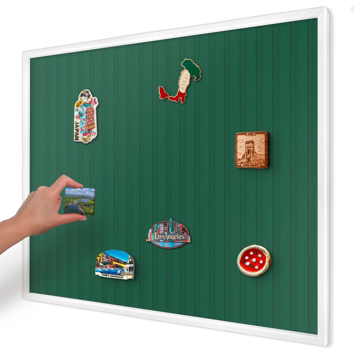 Artprintcave Groente Magneetbord mit Witte Lijst - 80x60 cm - Groene Strepen Magnetisch Bord Voor Magneten - Minimalist Magneetbord Voor Keuken - Achtergronden En Patronen