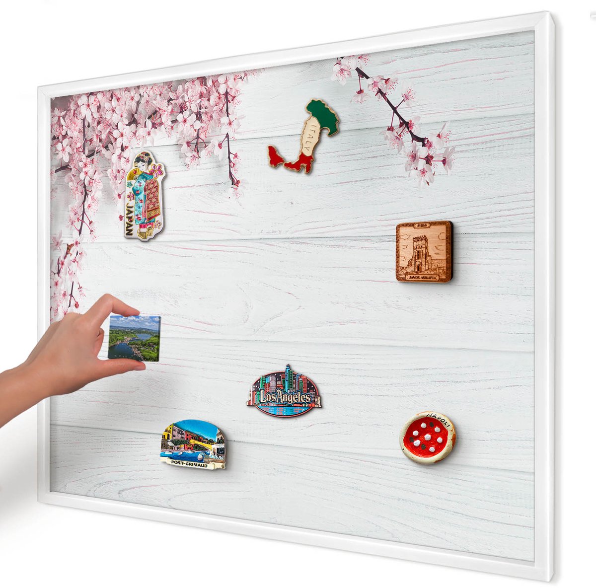Artprintcave Wit Magneetbord mit Witte Lijst - 80x60 cm - Bloeiende Elegantie Bord Voor Magneten - Minimalist Magneet Bord mit Frame - Bloemen En Planten