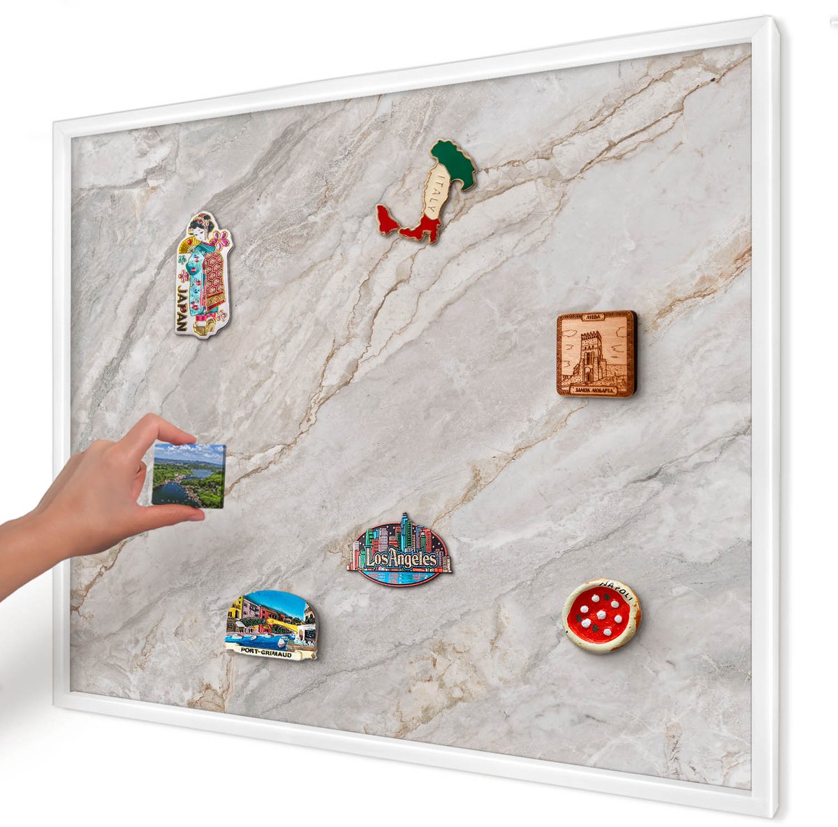Artprintcave Grijs Magneetbord mit Witte Lijst - 80x60 cm - Marmeren Elegantie Magneetbord Voor Foto's - Modern Magneetbord Voor Keuken - Texturen