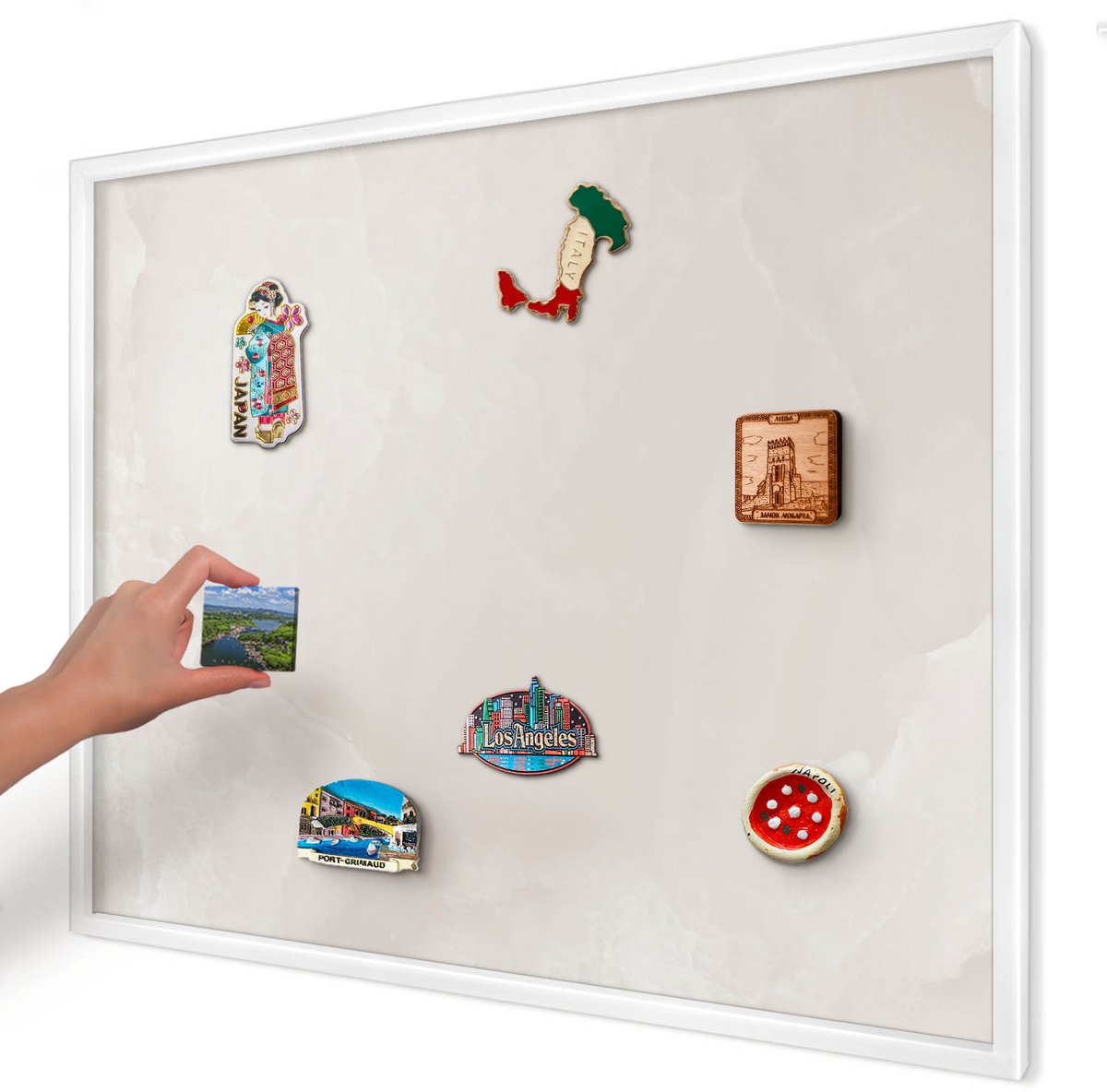 Artprintcave Beige Magneetbord mit Witte Lijst - 80x60 cm - Romige Textuur Memobord Keuken - Minimalist Magnetisch Bord Voor Magneten - Texturen