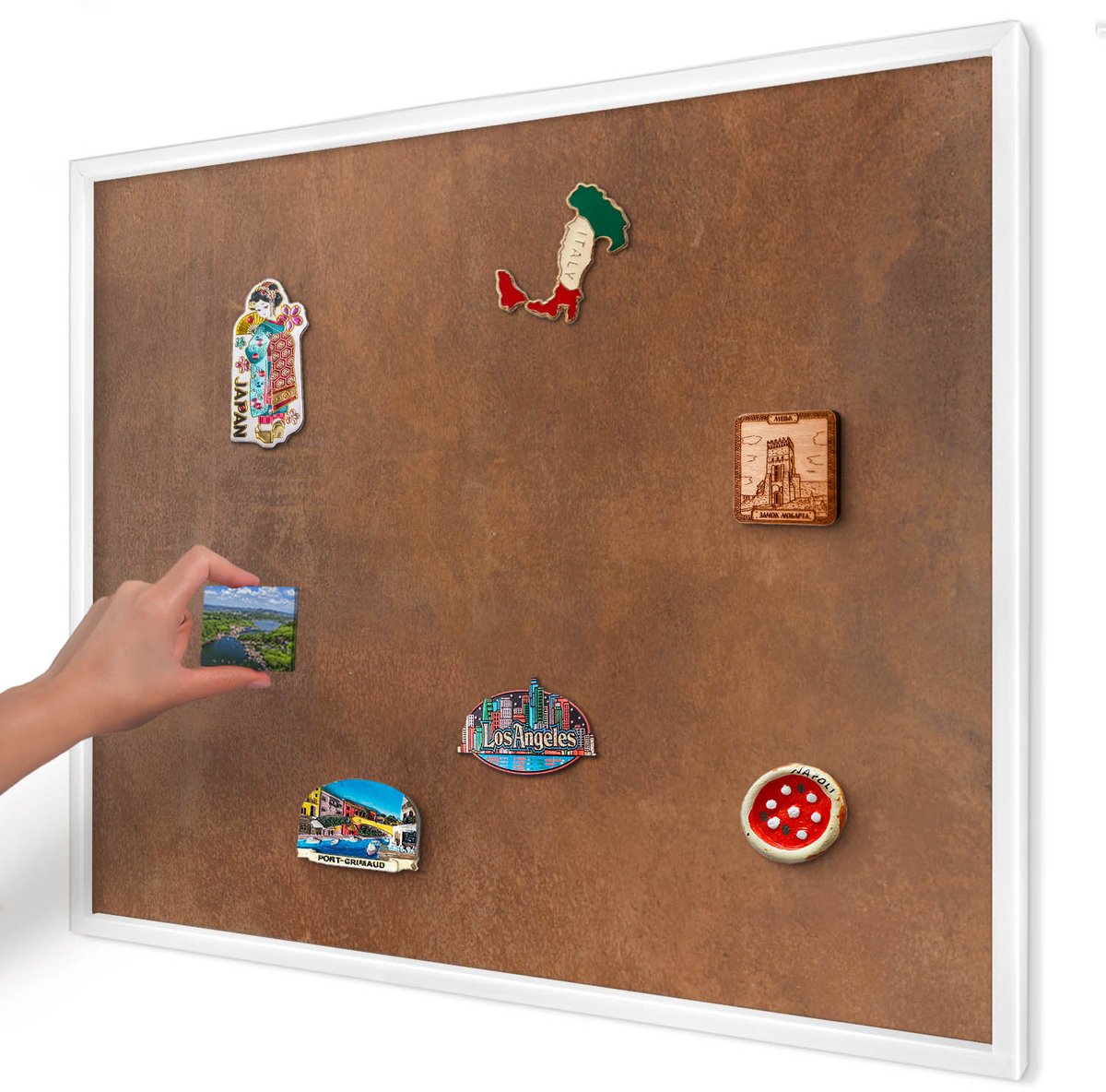 Artprintcave Bruin Magneetbord mit Witte Lijst - 80x60 cm - Bruine Textuur Magneetbord Voor Foto's - Minimalist Bord Voor Magneten - Texturen