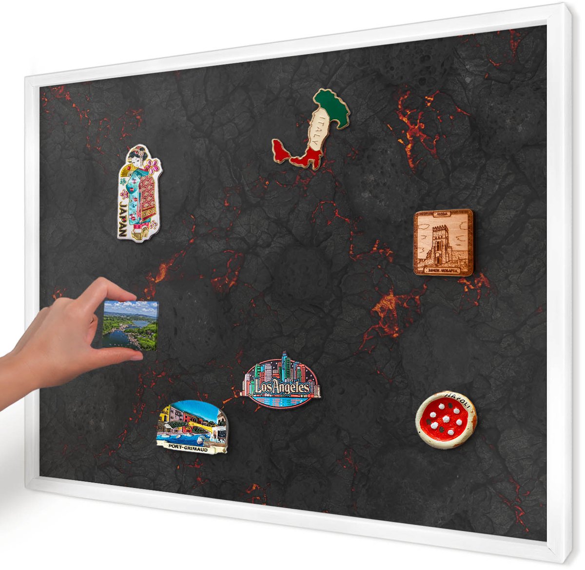 Artprintcave Zwart Magneetbord mit Witte Lijst - 70x50 cm - Vulkanische Lava Magneetbord Voor Keuken - Abstract Bord Voor Magneten - Natuur