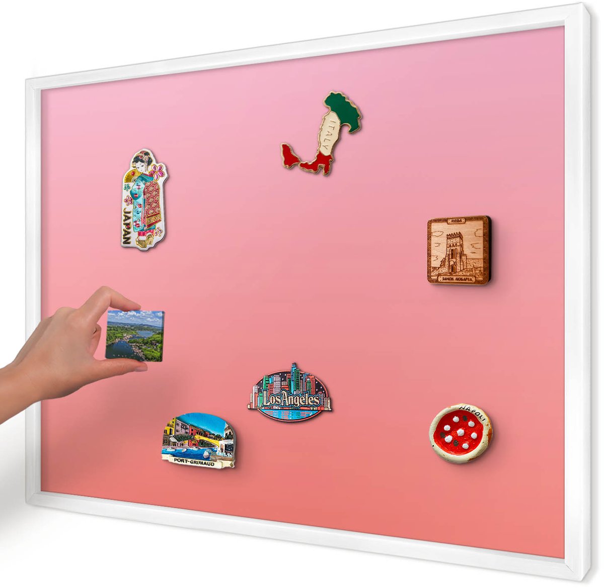 Artprintcave Roze Magneetbord mit Witte Lijst - 70x50 cm - Roze Oranje Wandbord Magnetisch - Minimalist Magnetisch Bord - Achtergronden En Patronen