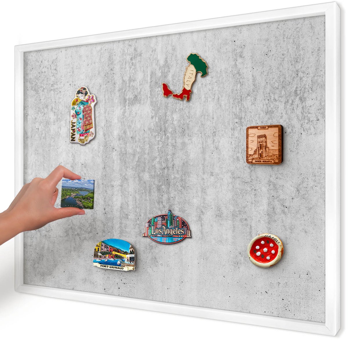 Artprintcave Grijs Magneetbord mit Witte Lijst - 70x50 cm - Grijze Textuur Wandbord Magnetisch - Industrieel/Loft Magnetisch Bord Voor Magneten - Texturen