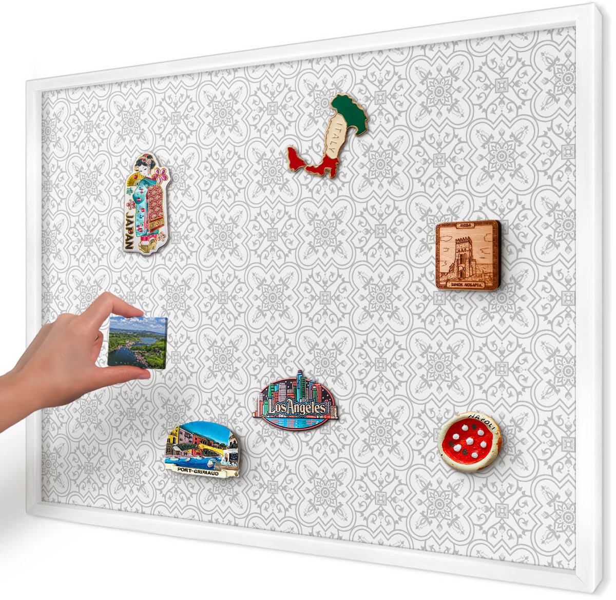 Artprintcave Wit Magneetbord mit Witte Lijst - 70x50 cm - Geometrische Symmetrie Memobord Keuken - Minimalist Magnetische Organizer - Achtergronden En Patronen