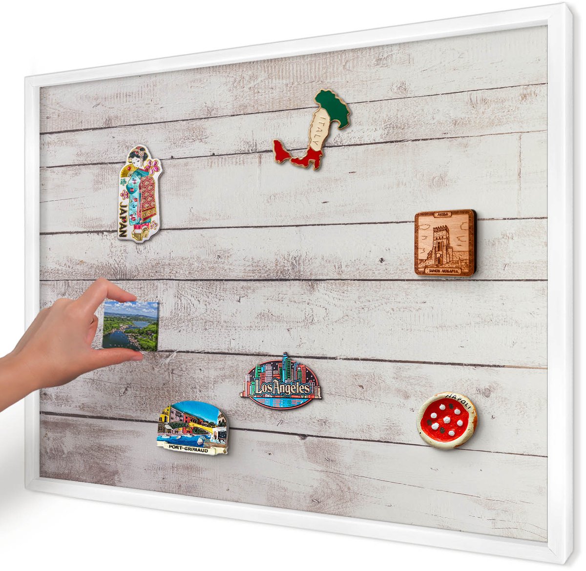 Artprintcave Beige Magneetbord mit Witte Lijst - 70x50 cm - Licht Hout Bord Voor Magneten - Rustiek Wandbord Magnetisch - Texturen
