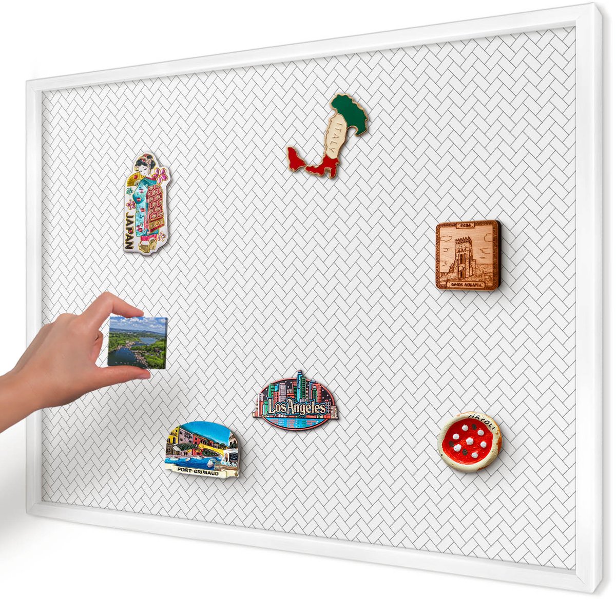 Artprintcave Wit Magneetbord mit Witte Lijst - 70x50 cm - Witte Visgraat Magneet Bord mit Frame - Minimalist Memobord Keuken - Achtergronden En Patronen