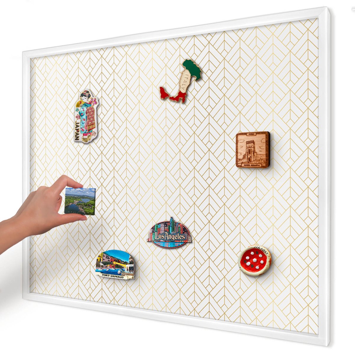 Artprintcave Wit Magneetbord mit Witte Lijst - 80x60 cm - Bladgeometrie Wandbord Magnetisch - Geometrische Bord Voor Magneten - Achtergronden En Patronen