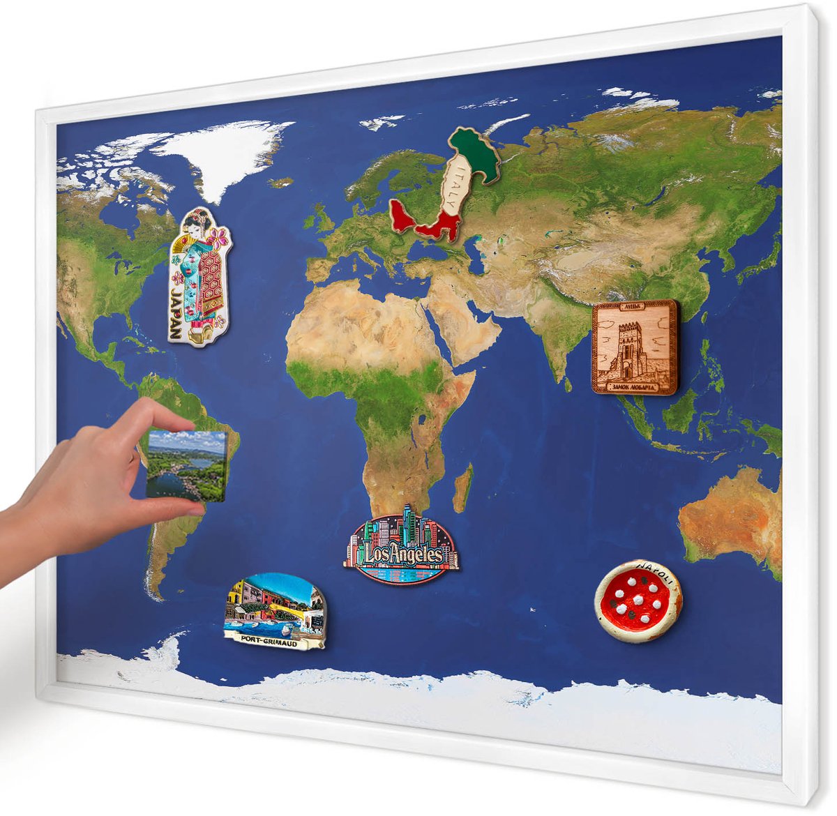 Artprintcave Marine Magneetbord mit Witte Lijst - 70x50 cm - De Wereld In Kaart Brengen Magneetbord Voor Keuken - Modern Magnetisch Bord Voor Magneten - Kaarten