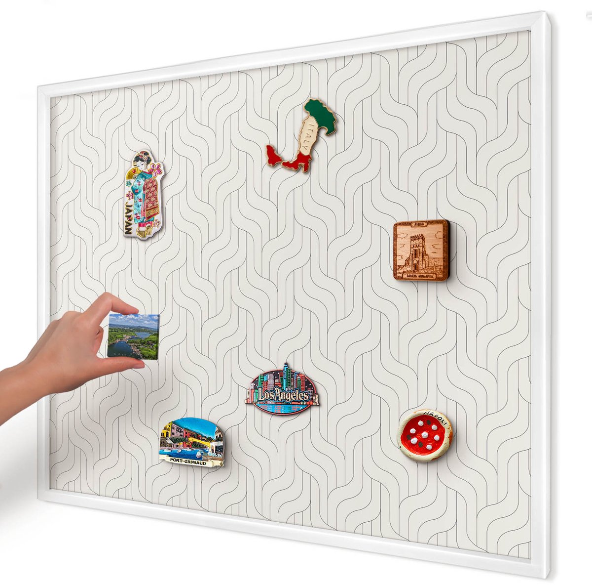 Artprintcave Romig Magneetbord mit Witte Lijst - 80x60 cm - Zachte Golven Magnetisch Bord Voor Magneten - Minimalist Magneetbord Voor Foto's - Achtergronden En Patronen