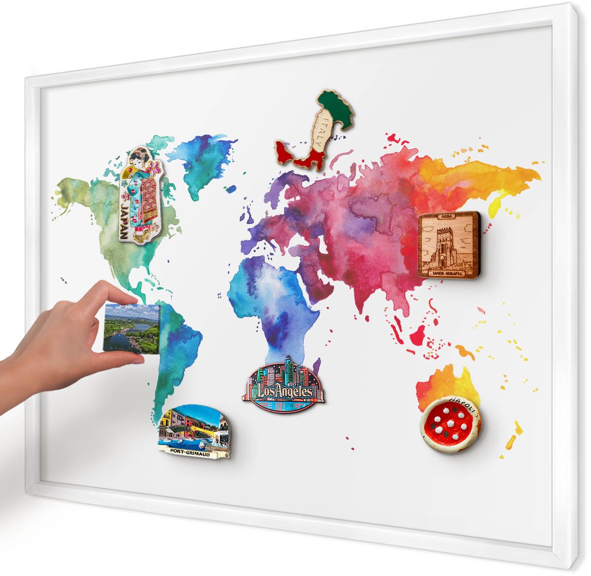 Artprintcave Wit Magneetbord mit Witte Lijst - 70x50 cm - Kleurenkaart Notitiebord - Waterverf Bord Voor Magneten - Kaarten