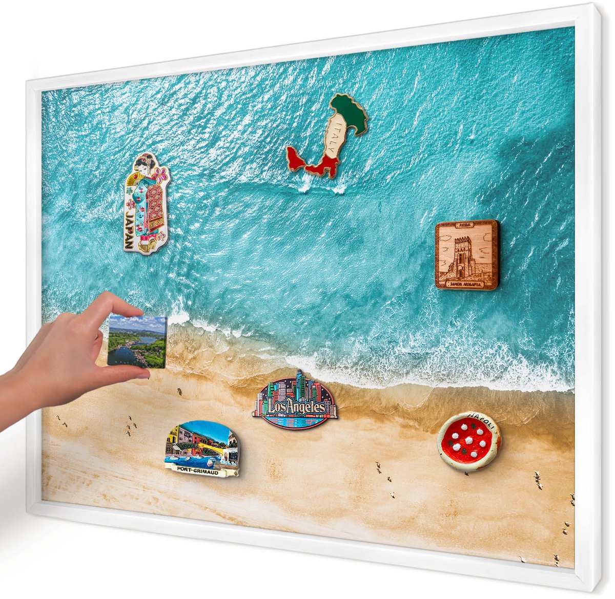 Artprintcave Turkoois Magneetbord mit Witte Lijst - 70x50 cm - Zee En Strand Magnetisch Bord Voor Magneten - Fotografisch Magneet Bord mit Frame - Landschappen