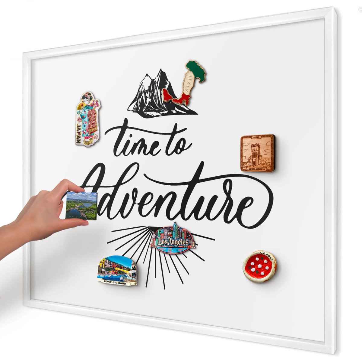 Artprintcave Wit Magneetbord mit Witte Lijst - 80x60 cm - De Ontdekkingsreis Magneetbord Voor Foto's - Typografisch Magnetisch Bord Voor Magneten - Teksten