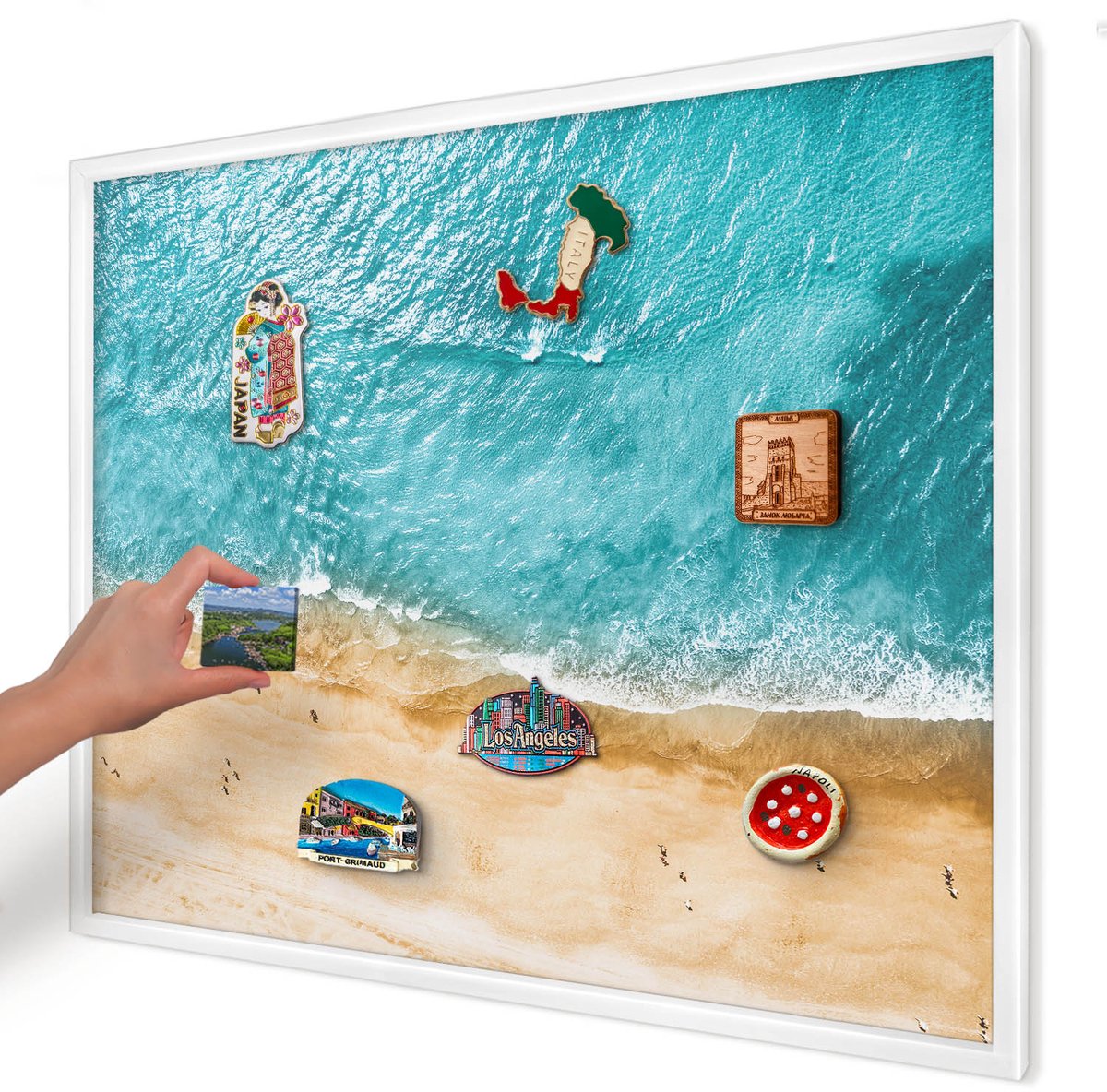 Artprintcave Turkoois Magneetbord mit Witte Lijst - 80x60 cm - Zee En Strand Magneetbord Voor Foto's - Fotografisch Wandbord Magnetisch - Landschappen