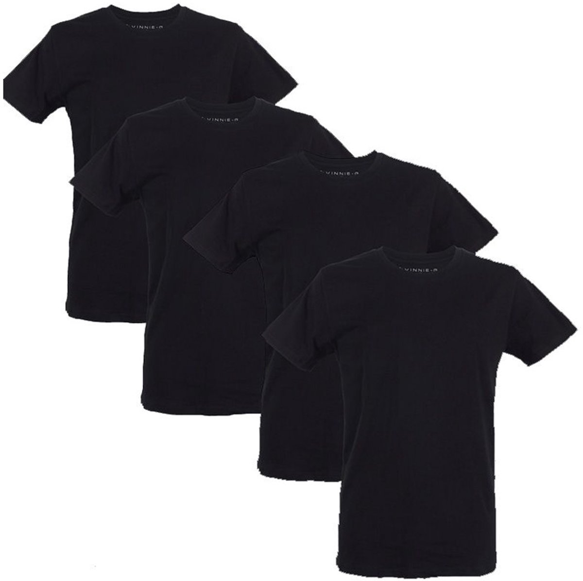 Vinnie-G Heren T-shirts Ronde Hals Zwart 4-pack – Basic Ondershirts Heren – Katoen Stretch – Maat L