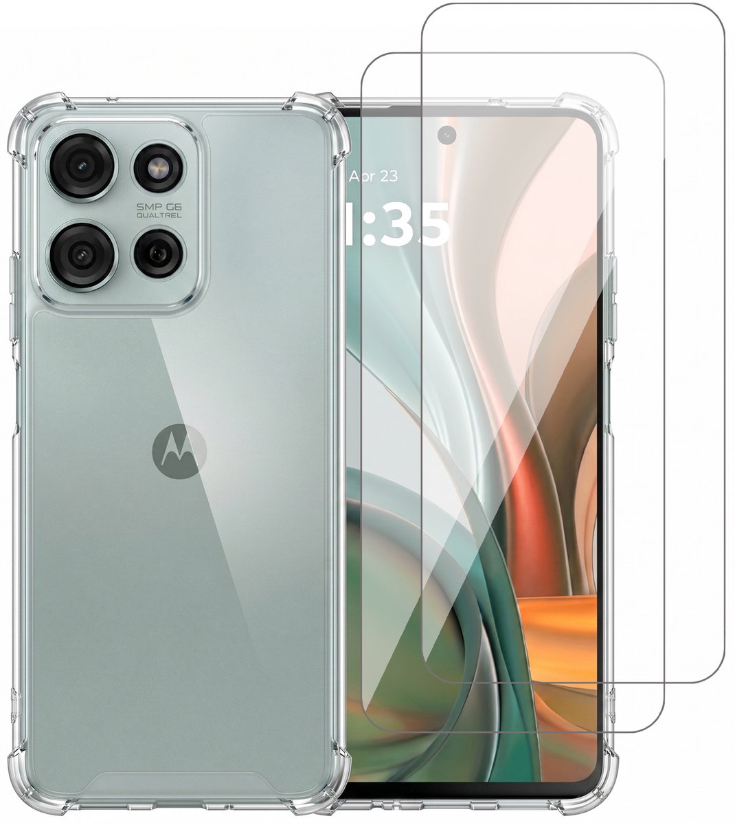 Hoesje geschikt voor Motorola Moto G75 – CrystalClear Back Cover – Schokbestendig – 2 Stuks Screenprotector Glas