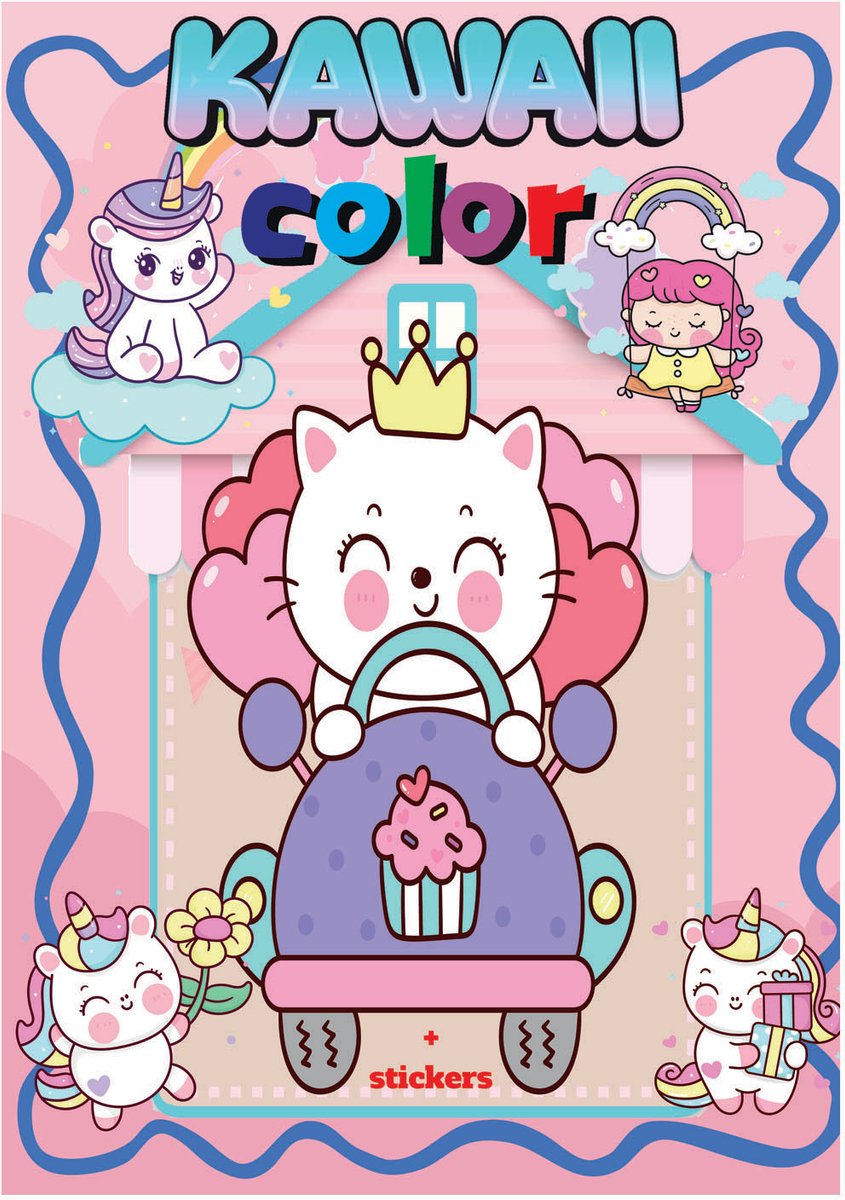Kawaii Color + Stickers Kleurboek